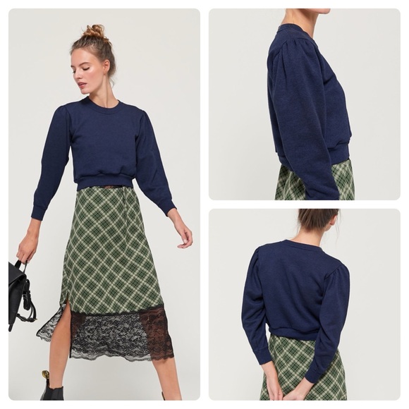 Urban Outfitters Tops - Urban Renewal Recycled Puff Sleeve Crew Neck Sweatshirt Navy M/L